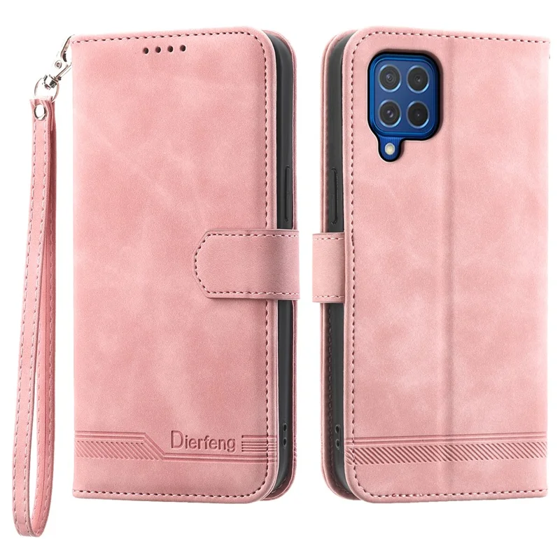 DIERFENG DF-03 Lederen Cover voor Samsung Galaxy M62 Hoes met Gestreepte Inprint Portemonnee Staander - Roze