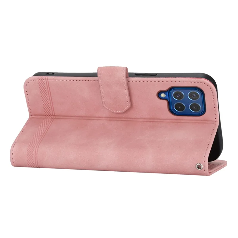 DIERFENG DF-03 Lederen Cover voor Samsung Galaxy M62 Hoes met Gestreepte Inprint Portemonnee Staander - Roze