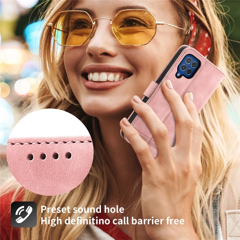 DIERFENG DF-03 Lederen Cover voor Samsung Galaxy M62 Hoes met Gestreepte Inprint Portemonnee Staander - Roze