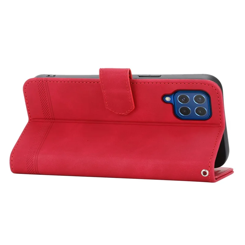 DIERFENG DF-03 Funda de Piel para Samsung Galaxy M62 Caso Líneas Estampadas Billetera Soporte Concha - Rojo