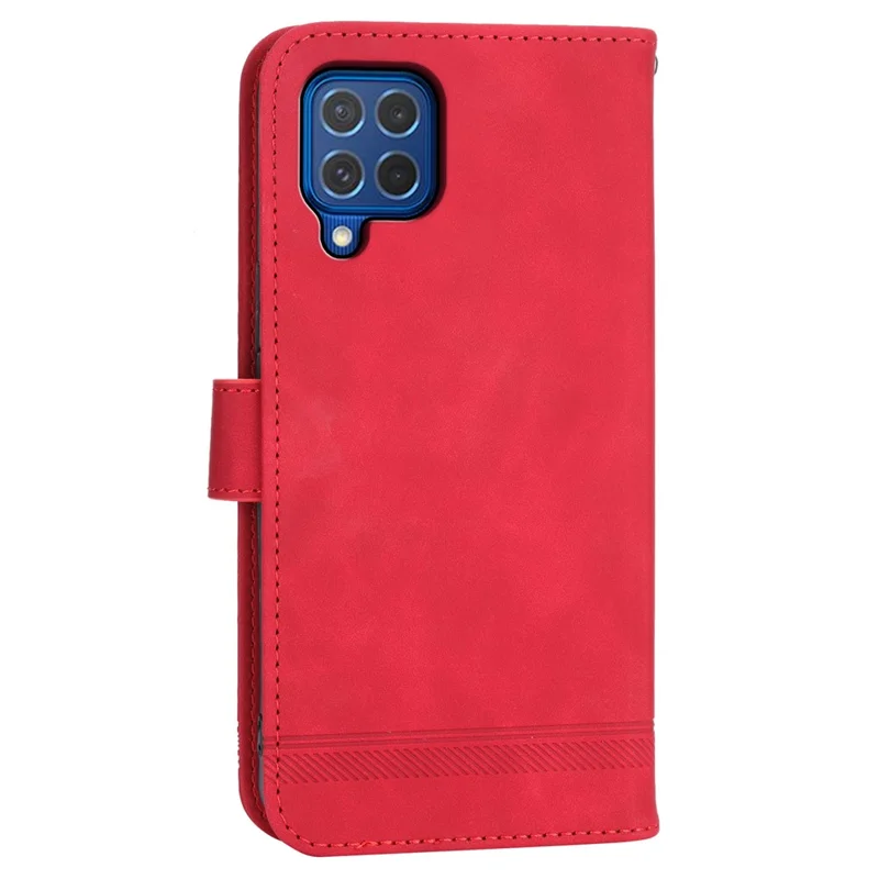 DIERFENG DF-03 Funda de Piel para Samsung Galaxy M62 Caso Líneas Estampadas Billetera Soporte Concha - Rojo
