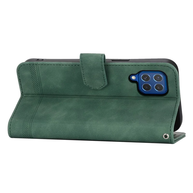 DIERFENG DF-03 Leather Cover for Samsung Galaxy M62 Case Lines Imprinted Wallet Stand Shell - Green