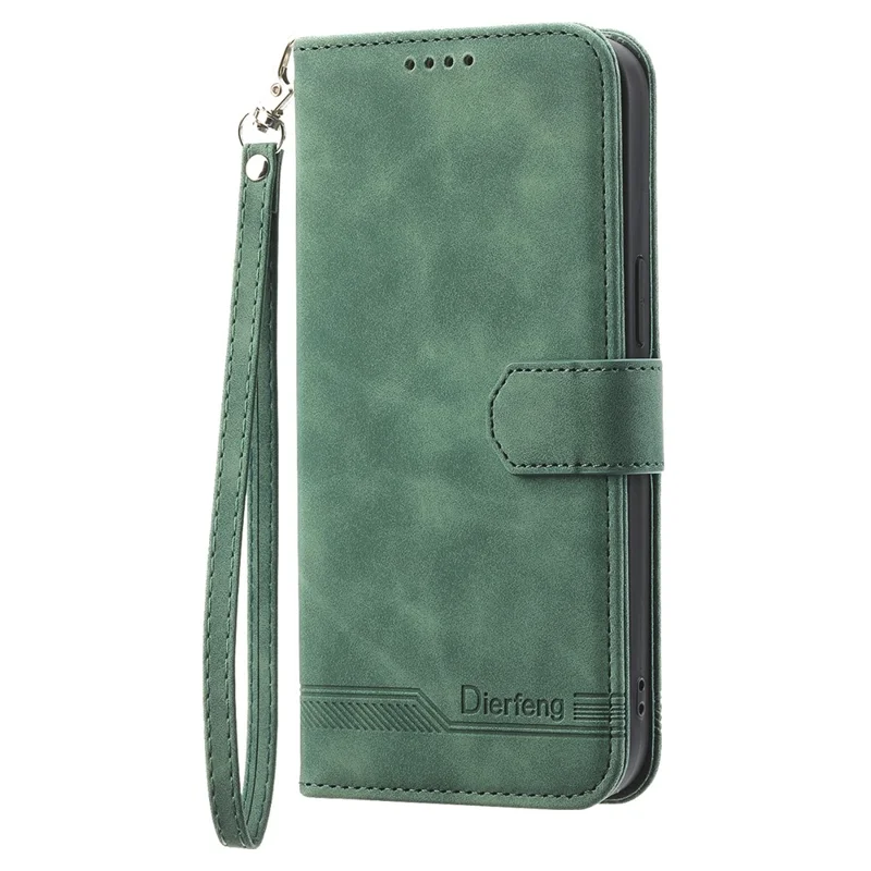 DIERFENG DF-03 Leather Cover for Samsung Galaxy M62 Case Lines Imprinted Wallet Stand Shell - Green