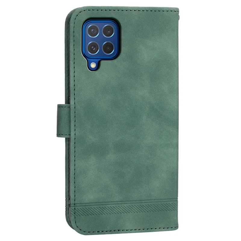 DIERFENG DF-03 Leather Cover for Samsung Galaxy M62 Case Lines Imprinted Wallet Stand Shell - Green