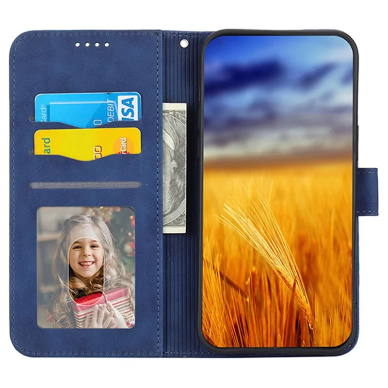 DIERFENG DF-03 Funda de Cuero para Samsung Galaxy M62 Caso Líneas Impresas Billetera Soporte Shell - Azul