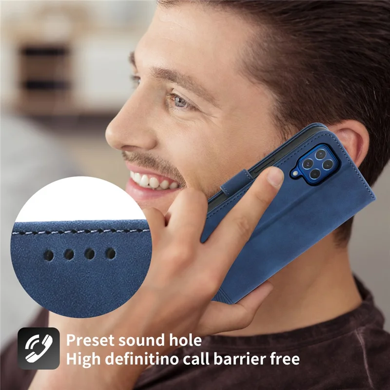 DIERFENG DF-03 Funda de Cuero para Samsung Galaxy M62 Caso Líneas Impresas Billetera Soporte Shell - Azul