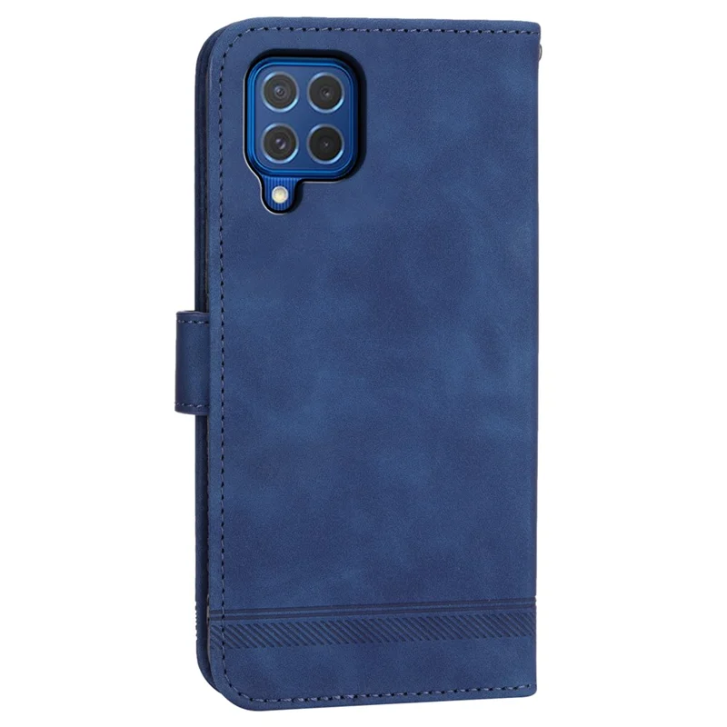 DIERFENG DF-03 Funda de Cuero para Samsung Galaxy M62 Caso Líneas Impresas Billetera Soporte Shell - Azul