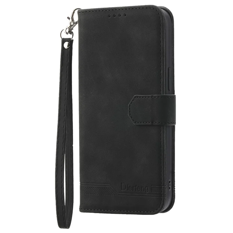 DIERFENG DF-03 Leather Cover for Samsung Galaxy M62 Case Lines Imprinted Wallet Stand Shell - Black