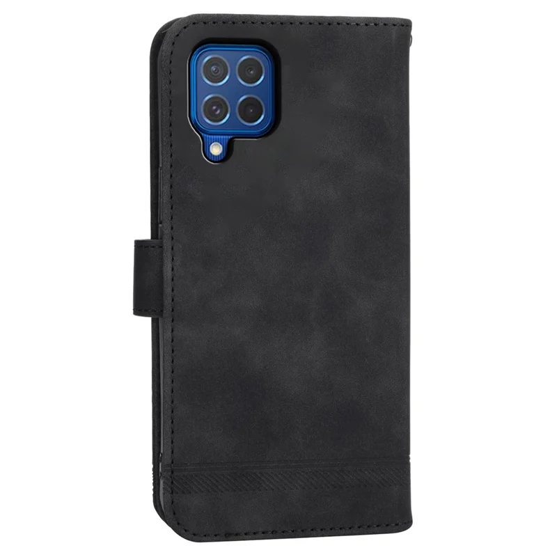 DIERFENG DF-03 Leather Cover for Samsung Galaxy M62 Case Lines Imprinted Wallet Stand Shell - Black