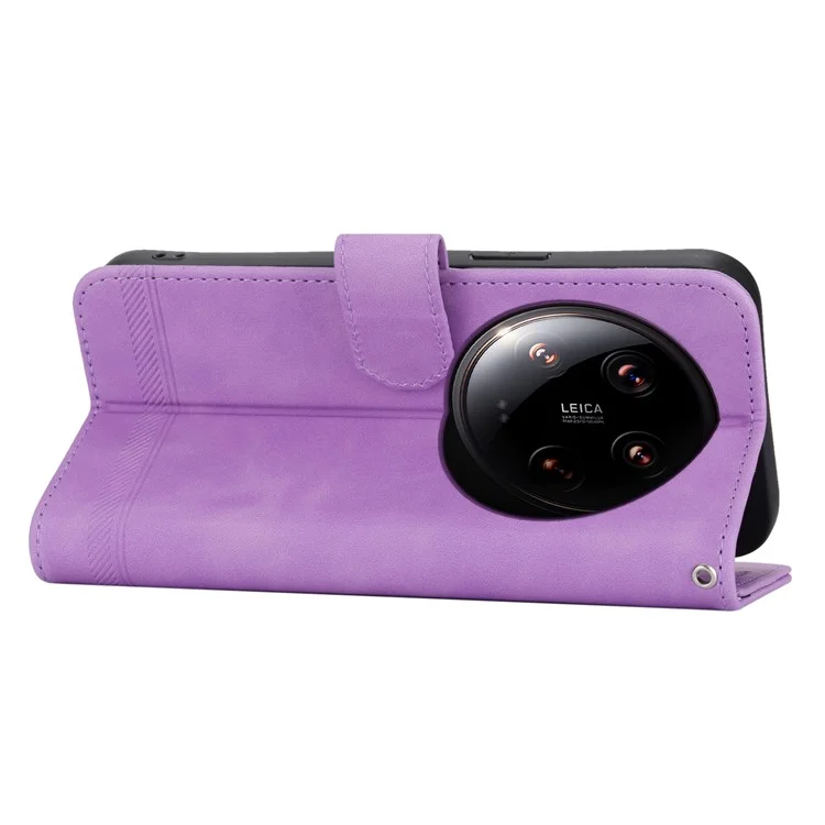 DIERFENG DF-03 Portafoglio Custodia per Xiaomi 14 Ultra Custodia per telefono Linee impresse Flip Stand Cover - Viola
