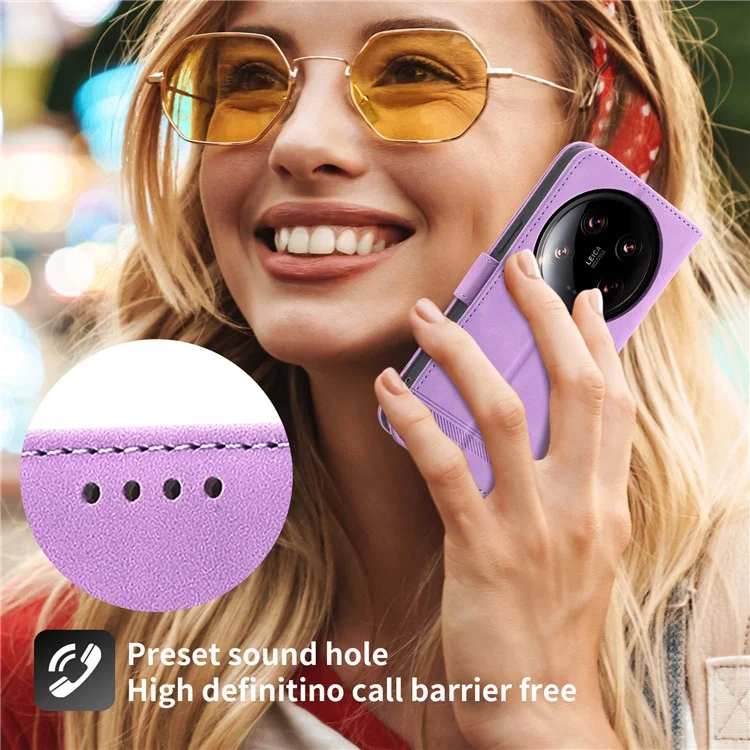 DIERFENG DF-03 Portafoglio Custodia per Xiaomi 14 Ultra Custodia per telefono Linee impresse Flip Stand Cover - Viola