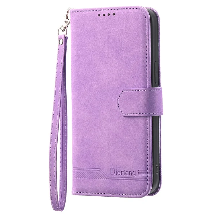 DIERFENG DF-03 Portafoglio Custodia per Xiaomi 14 Ultra Custodia per telefono Linee impresse Flip Stand Cover - Viola