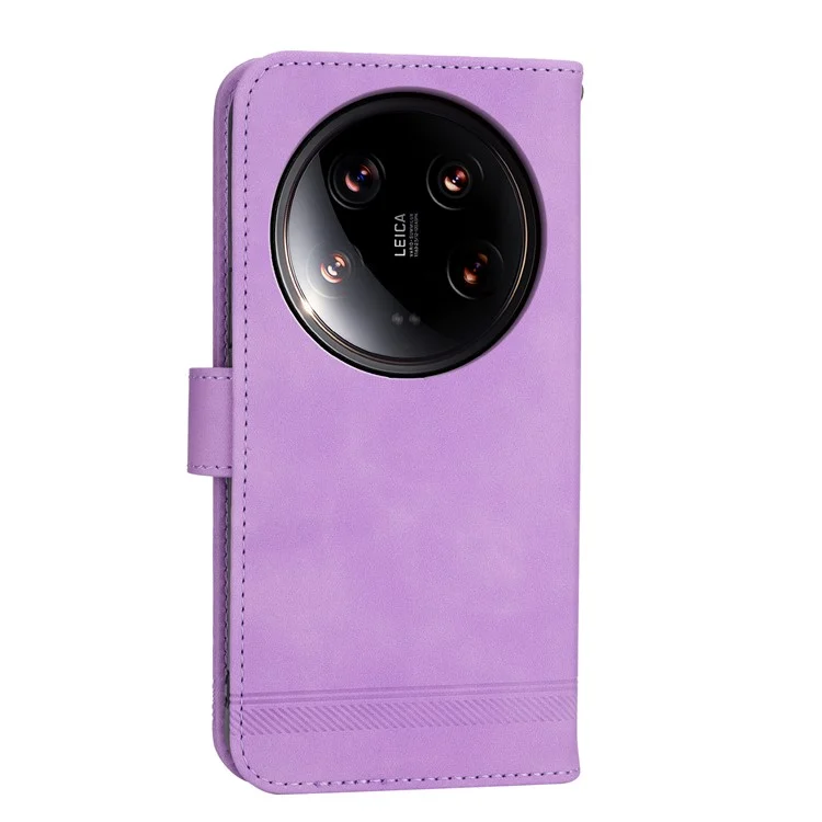 DIERFENG DF-03 Portafoglio Custodia per Xiaomi 14 Ultra Custodia per telefono Linee impresse Flip Stand Cover - Viola