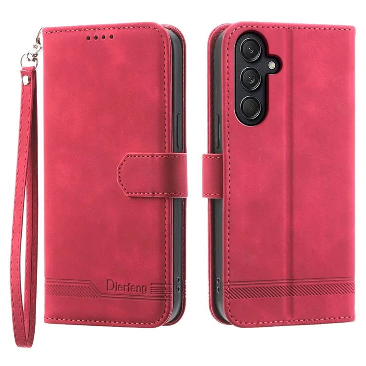 DIERFENG DF-03 Para Samsung Galaxy M55 5G / C55 5G / F55 5G Funda Cartera Líneas Estampadas Cubierta de Teléfono de Cuero - Rojo