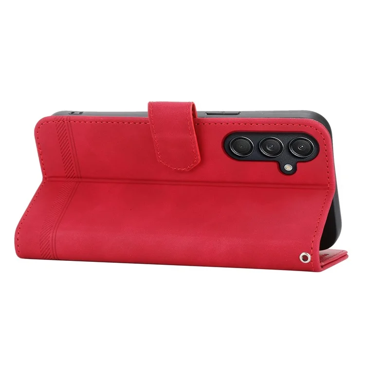 DIERFENG DF-03 Para Samsung Galaxy M55 5G / C55 5G / F55 5G Funda Cartera Líneas Estampadas Cubierta de Teléfono de Cuero - Rojo