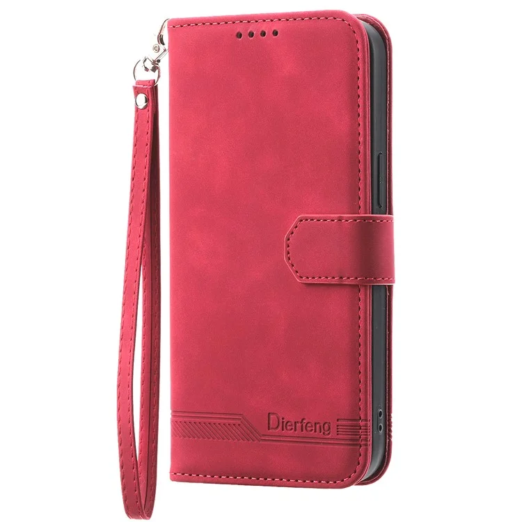DIERFENG DF-03 Para Samsung Galaxy M55 5G / C55 5G / F55 5G Funda Cartera Líneas Estampadas Cubierta de Teléfono de Cuero - Rojo