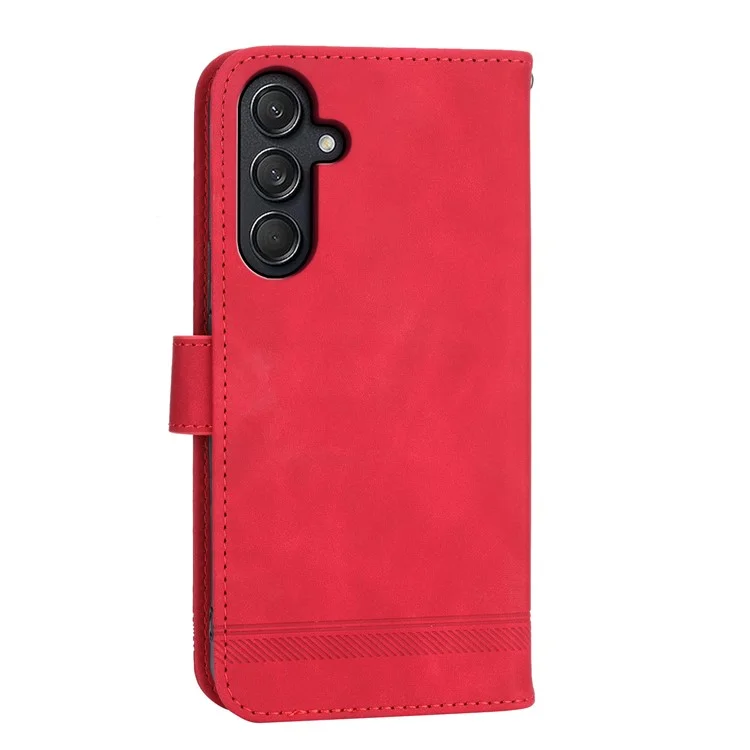 DIERFENG DF-03 Para Samsung Galaxy M55 5G / C55 5G / F55 5G Funda Cartera Líneas Estampadas Cubierta de Teléfono de Cuero - Rojo