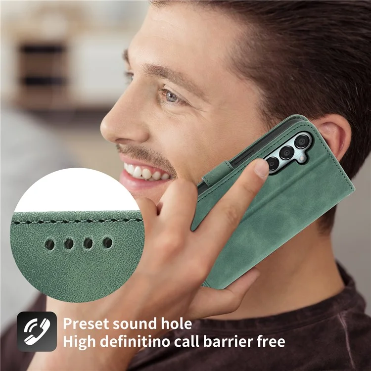 DIERFENG DF-03 Flip Stand Cover for Samsung Galaxy M15 5G / F15 5G Cases Imprinted Card Holder Shell - Green