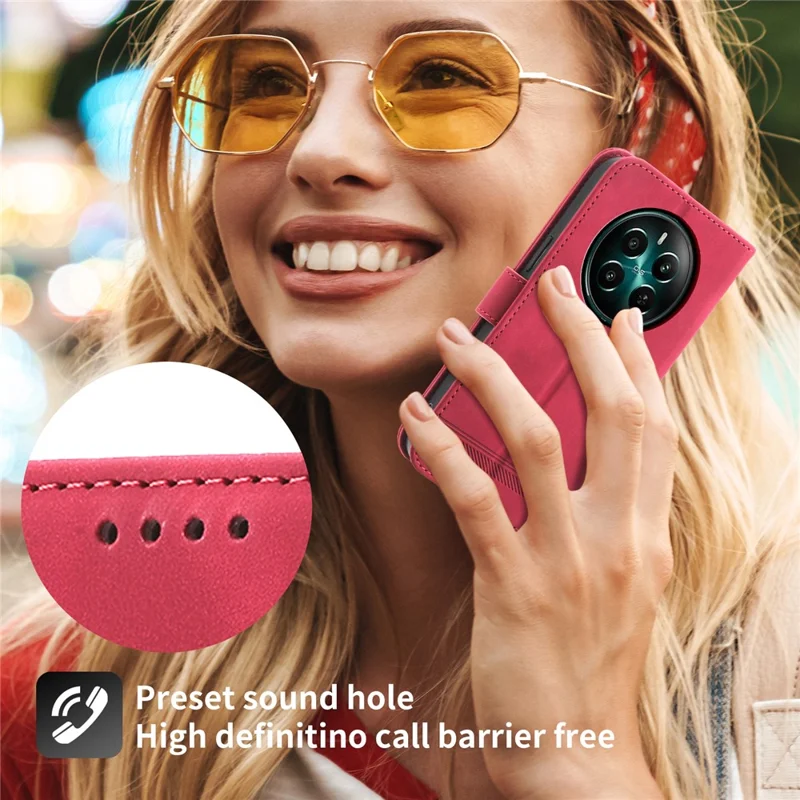 DIERFENG DF-03 For Realme 12 4G / 12+ 5G / Narzo 70 Pro 5G Case Imprinted Wallet Phone Cover with Hand Strap - Red