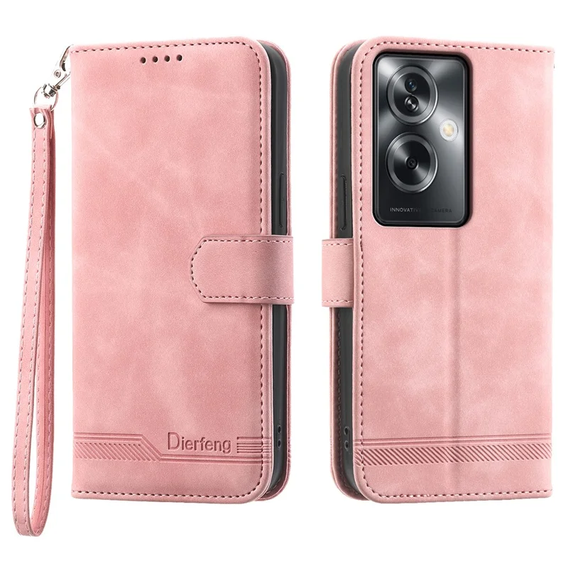 DIERFENG DF-03 Phone Stand Cover for Oppo A2 5G / A79 5G Shell Lines Imprinted Leather Case - Pink