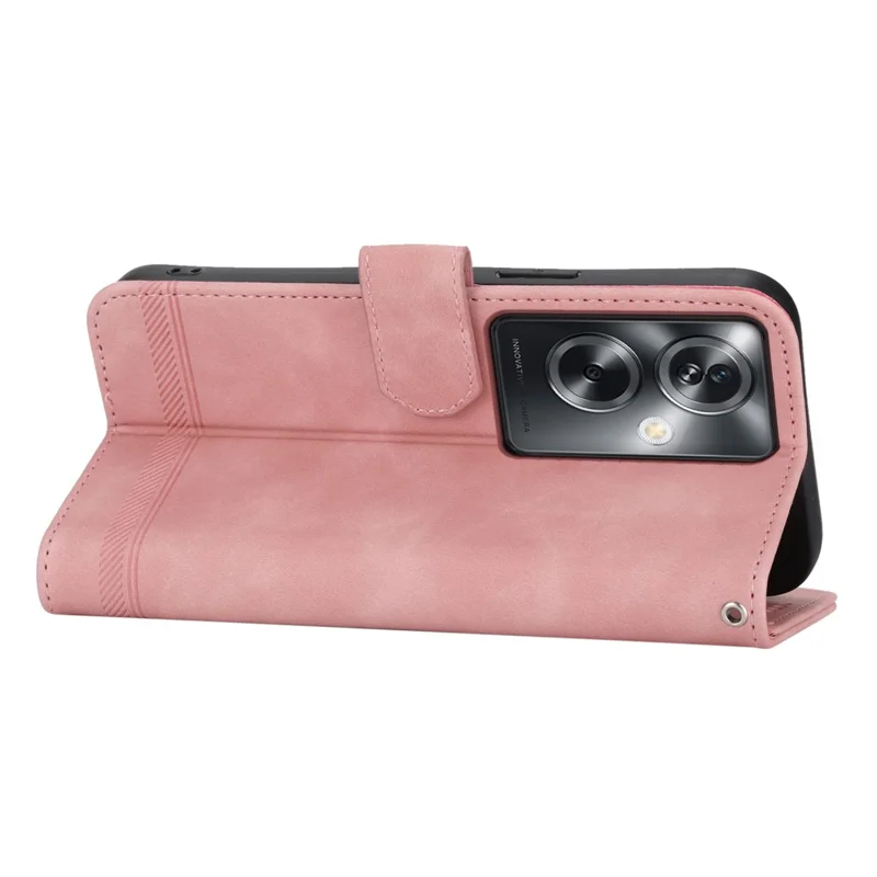 DIERFENG DF-03 Phone Stand Cover for Oppo A2 5G / A79 5G Shell Lines Imprinted Leather Case - Pink