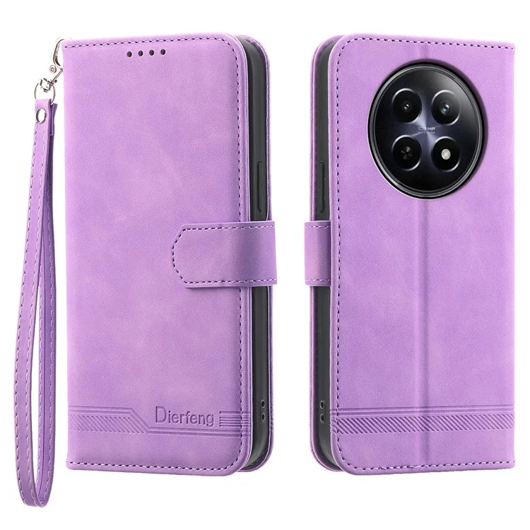 DIERFENG DF-03 Phone Wallet Cover for Realme 12 5G / 12x 5G Shell Card Slot Lines Imprinted Case - Purple
