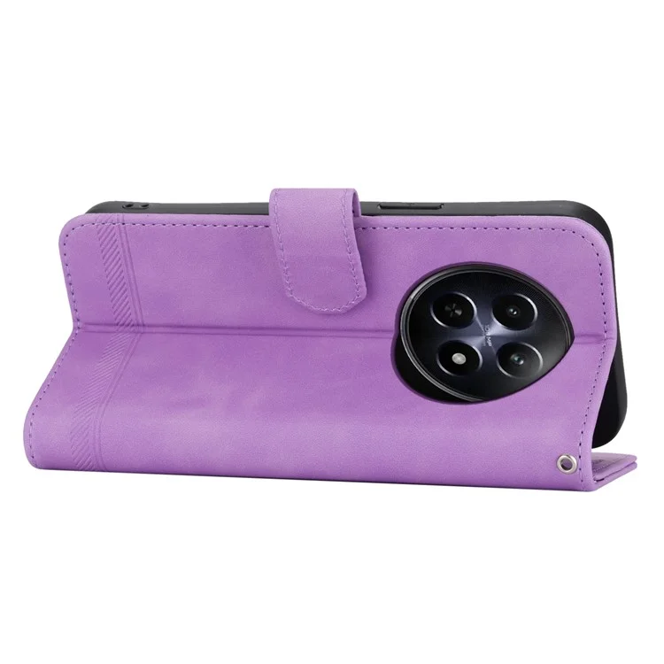 DIERFENG DF-03 Phone Wallet Cover for Realme 12 5G / 12x 5G Shell Card Slot Lines Imprinted Case - Purple