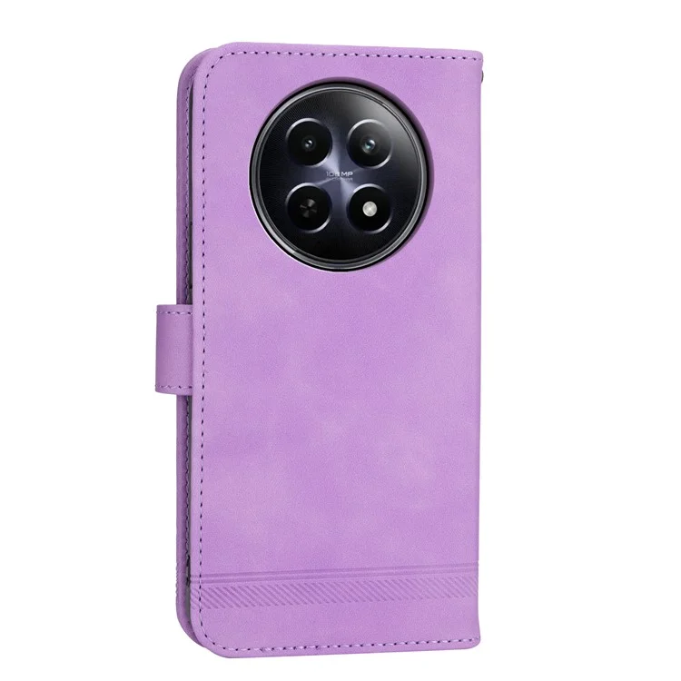DIERFENG DF-03 Phone Wallet Cover for Realme 12 5G / 12x 5G Shell Card Slot Lines Imprinted Case - Purple