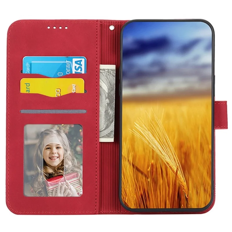 DIERFENG DF-03 Phone Wallet Cover for Realme 12 5G / 12x 5G Shell Card Slot Lines Imprinted Case - Red