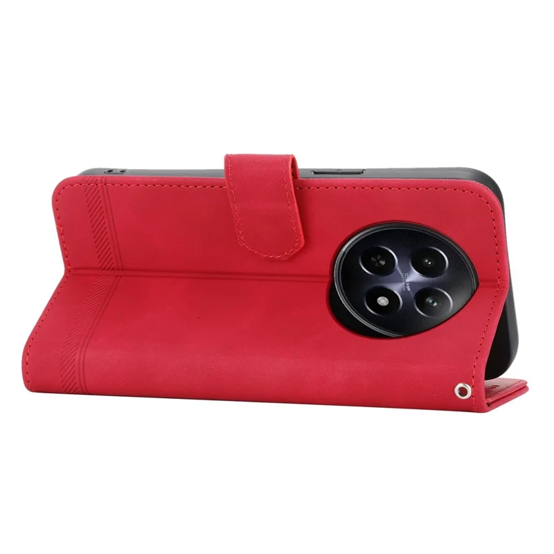 DIERFENG DF-03 Phone Wallet Cover for Realme 12 5G / 12x 5G Shell Card Slot Lines Imprinted Case - Red
