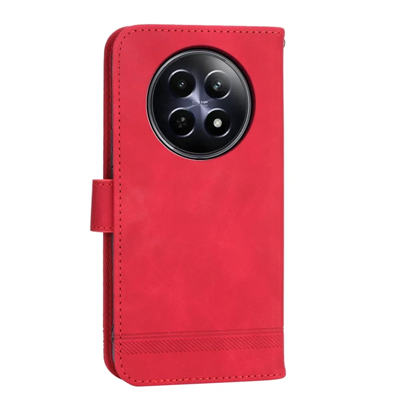 DIERFENG DF-03 Phone Wallet Cover for Realme 12 5G / 12x 5G Shell Card Slot Lines Imprinted Case - Red