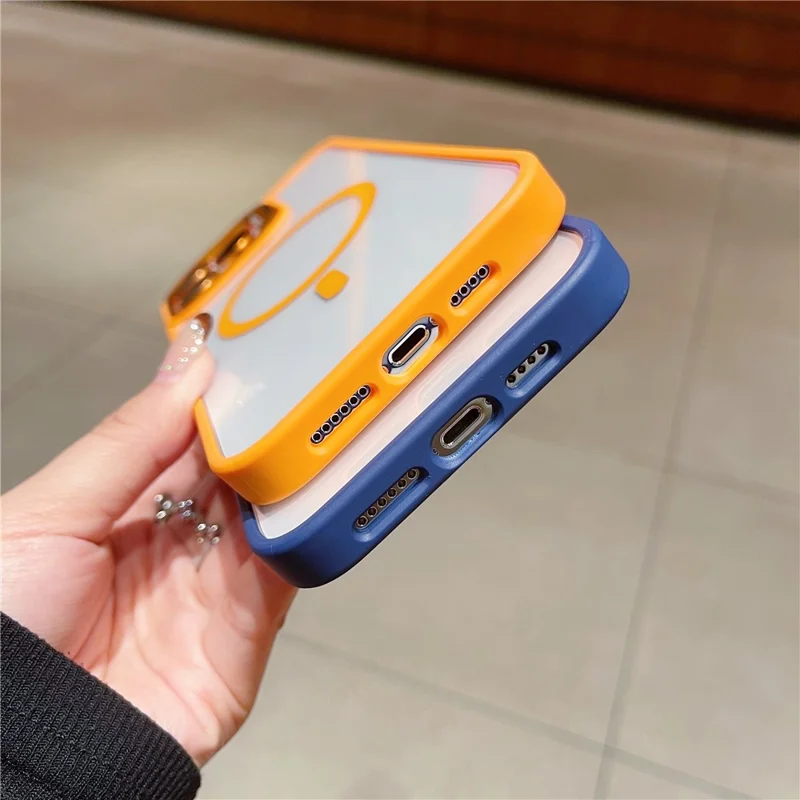 U1 For iPhone 12 Pro Case Lens Frame Kickstand TPU+Acrylic Phone Cover Compatible with MagSafe - Orange