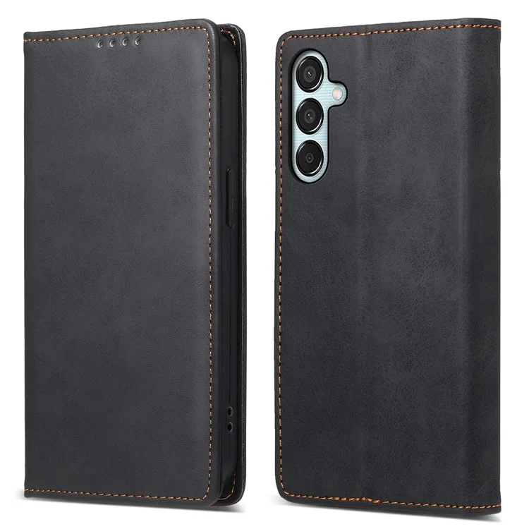 DF-05 Para Samsung Galaxy M15 5G / F15 5G Capa de Couro PU Magnética Oculta Folio Phone Cover - Preto