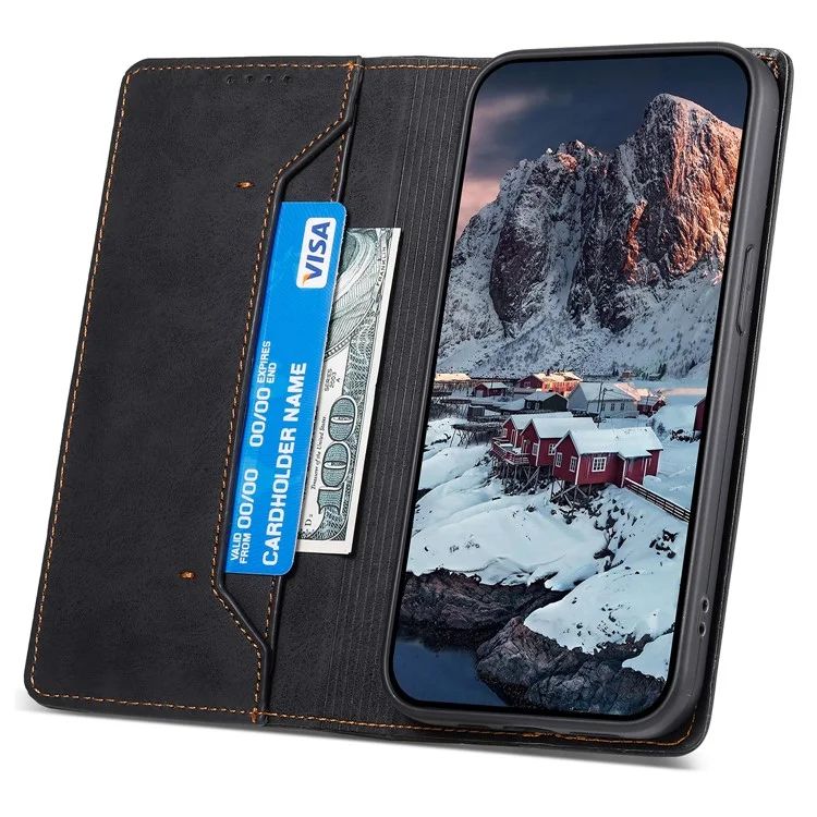 DF-05 Para Samsung Galaxy M15 5G / F15 5G Capa de Couro PU Magnética Oculta Folio Phone Cover - Preto