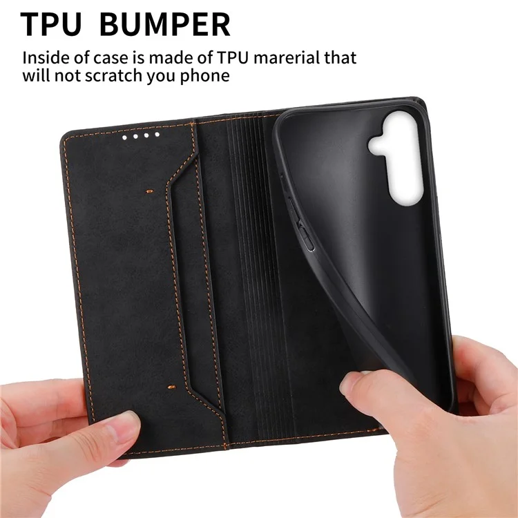 DF-05 Para Samsung Galaxy M15 5G / F15 5G Capa de Couro PU Magnética Oculta Folio Phone Cover - Preto