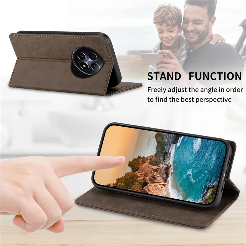 DF-05 Para Realme 12 5G / 12x 5G Carcasa de Negocios de Cuero PU con Bloqueo RFID - Marrón