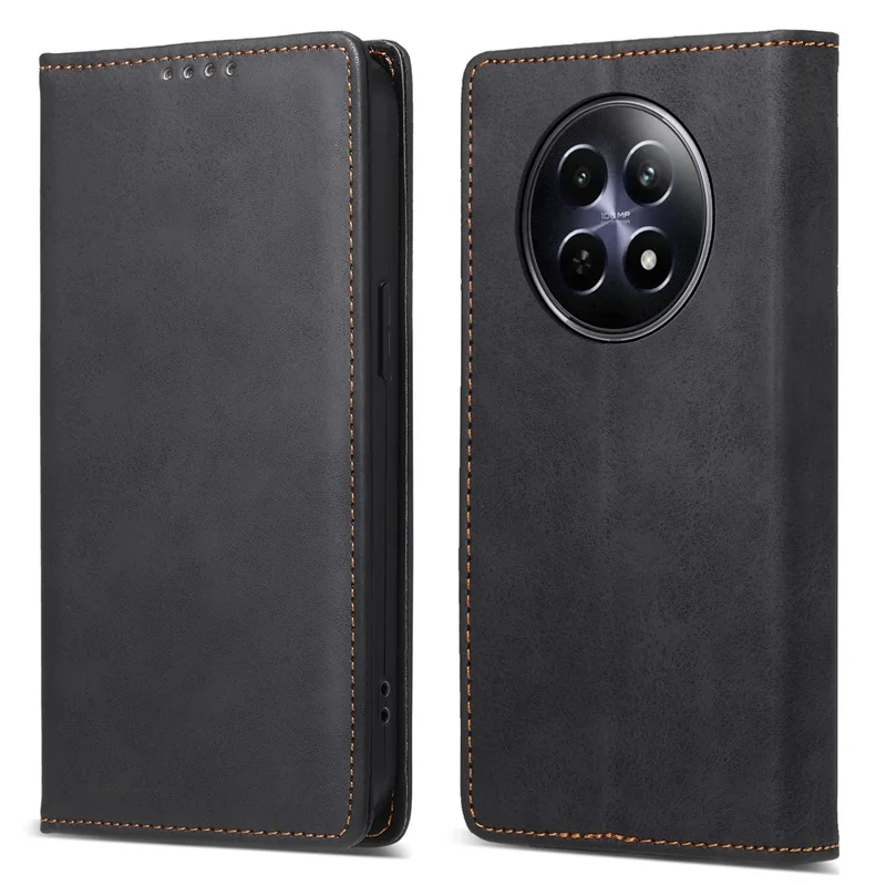 DF-05 For Realme 12 5G / 12x 5G Business Case PU Leather RFID Blocking Wallet Phone Cover - Black