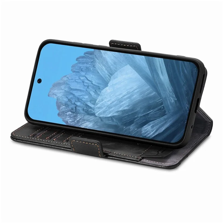 CASENEO 002 Serie per Google Pixel 9 Pro XL Case Splicing Leather Wallet Phone Cover - Nero