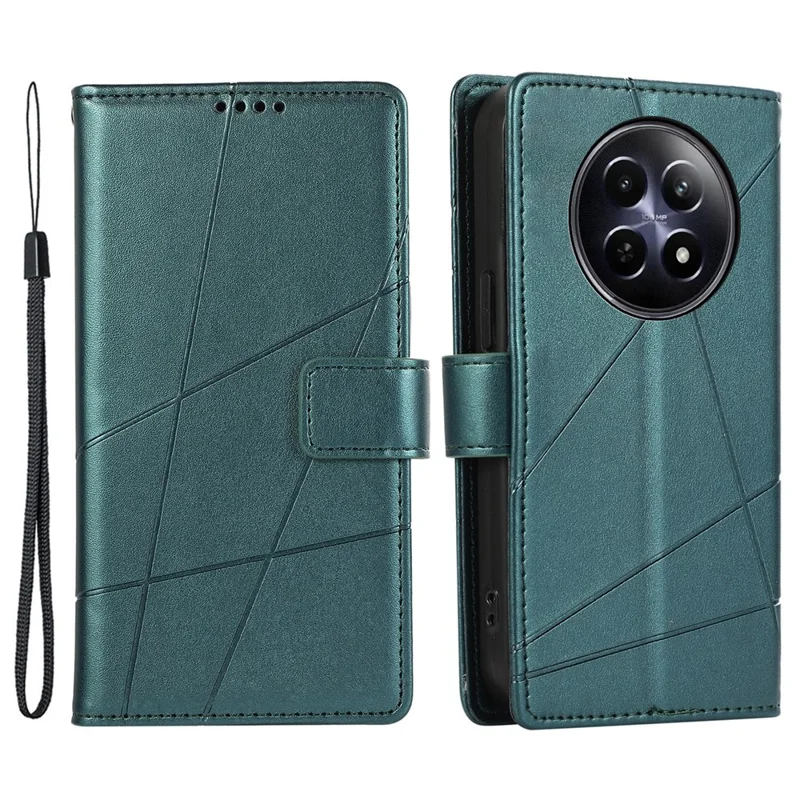 DF-06 For Realme 12 5G / 12x 5G Case Cell Phone Accessory   Line Imprint Leather Wallet Phone Cover - Green