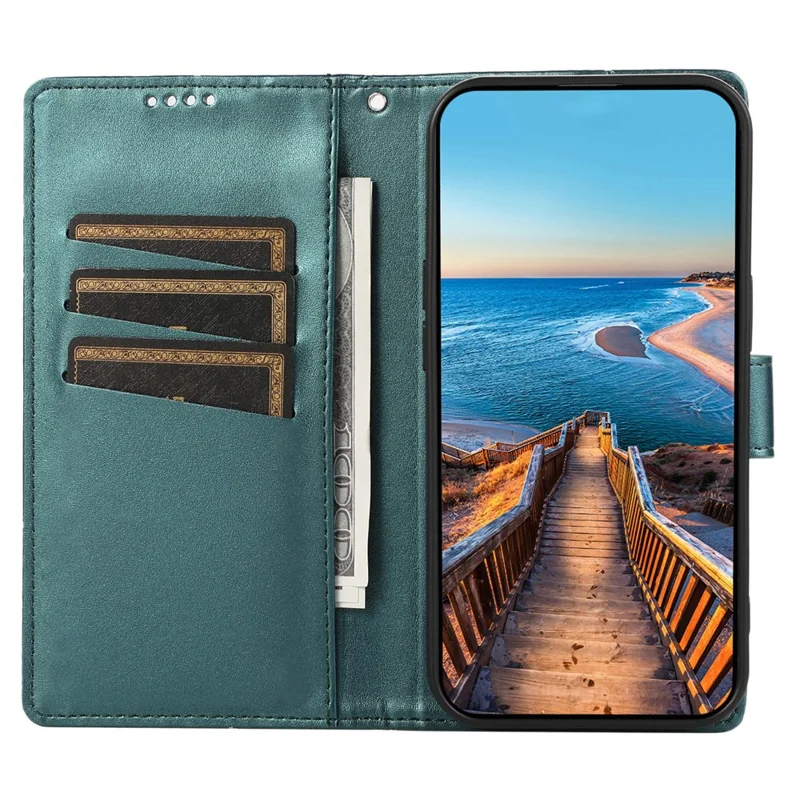 DF-06 For Realme 12 5G / 12x 5G Case Cell Phone Accessory   Line Imprint Leather Wallet Phone Cover - Green