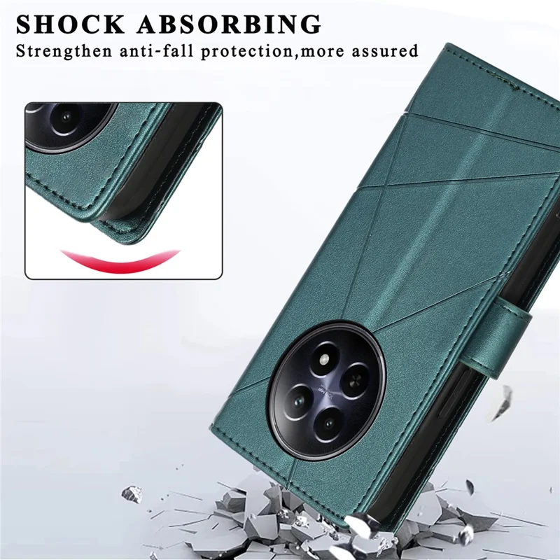 DF-06 For Realme 12 5G / 12x 5G Case Cell Phone Accessory   Line Imprint Leather Wallet Phone Cover - Green