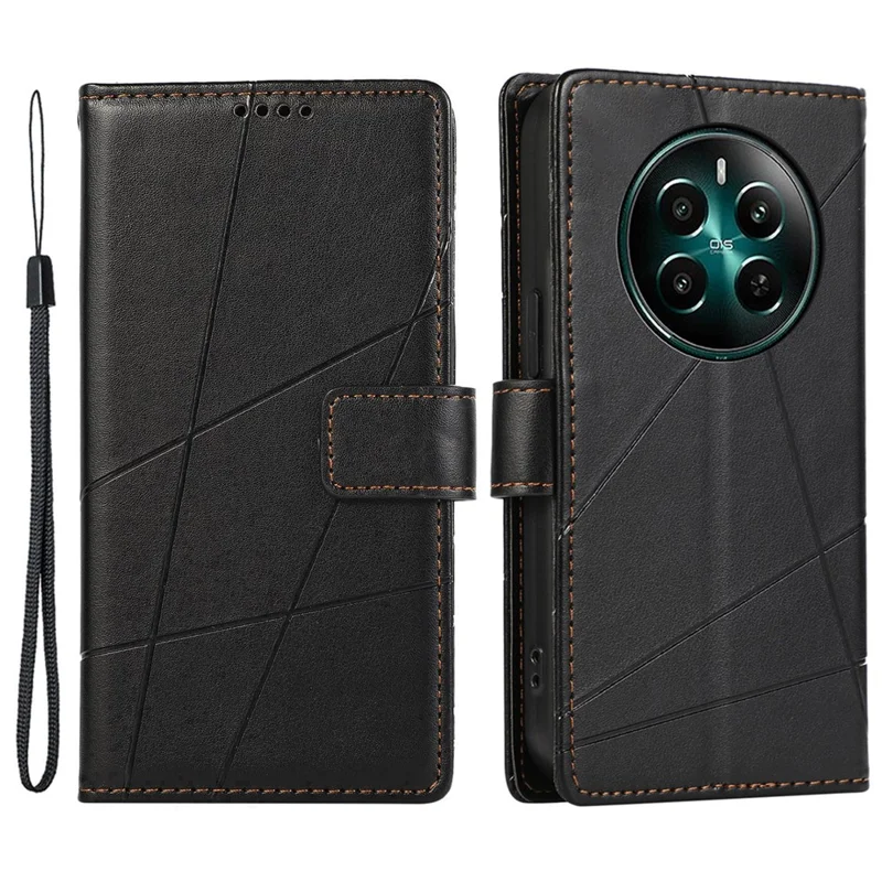 DF-06 For Realme 12 4G / 12+ 5G / Narzo 70 Pro 5G Case Line Imprint Wallet Cover   Cell Phone Accessories - Black