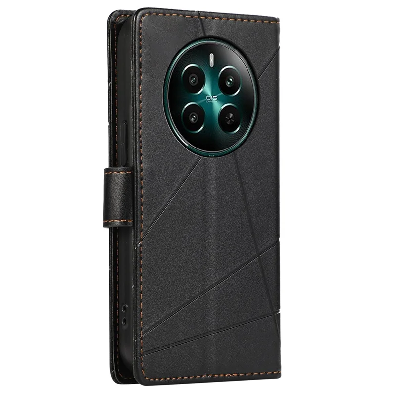 DF-06 For Realme 12 4G / 12+ 5G / Narzo 70 Pro 5G Case Line Imprint Wallet Cover   Cell Phone Accessories - Black