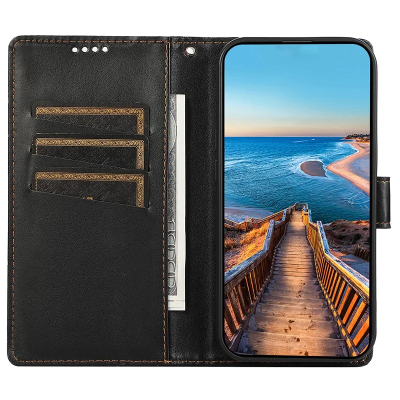 DF-06 For Realme 12 4G / 12+ 5G / Narzo 70 Pro 5G Case Line Imprint Wallet Cover   Cell Phone Accessories - Black