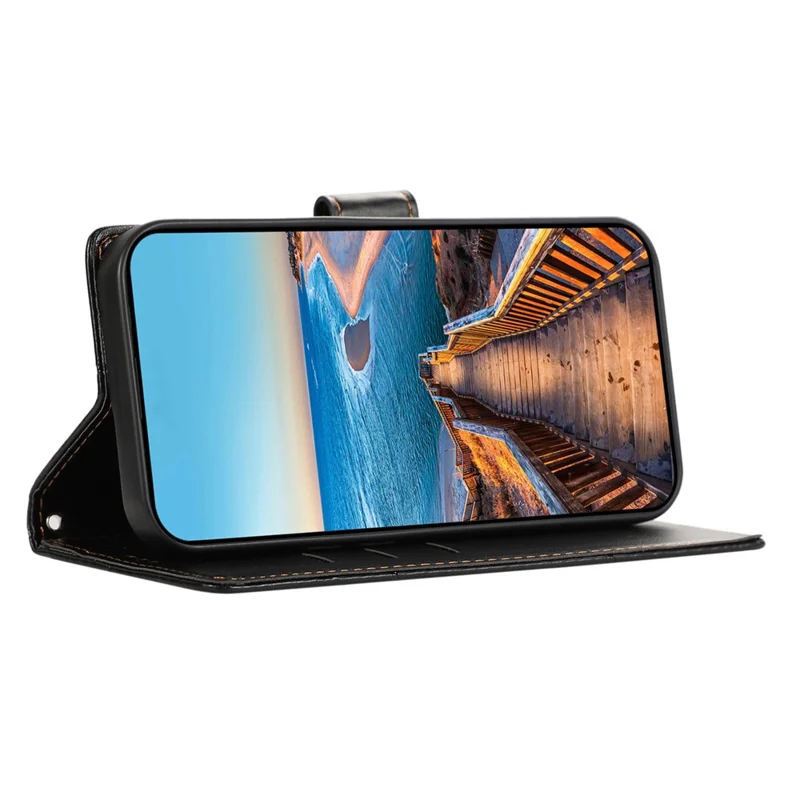DF-06 For Realme 12 4G / 12+ 5G / Narzo 70 Pro 5G Case Line Imprint Wallet Cover   Cell Phone Accessories - Black