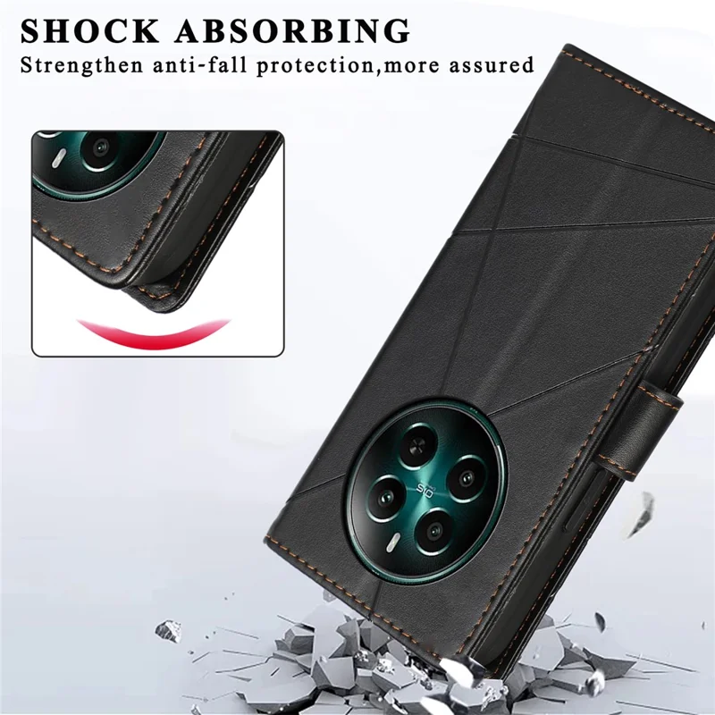 DF-06 For Realme 12 4G / 12+ 5G / Narzo 70 Pro 5G Case Line Imprint Wallet Cover   Cell Phone Accessories - Black