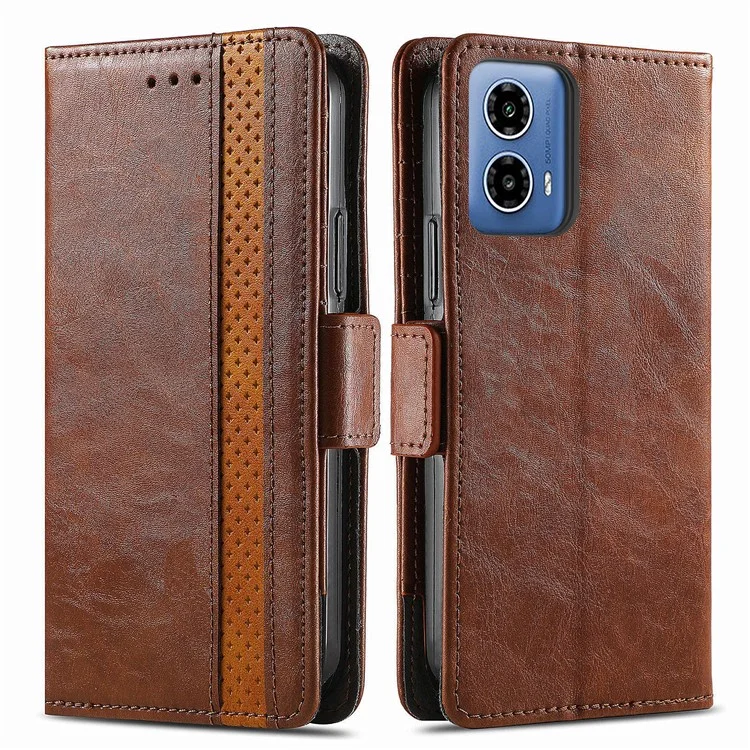 CASENEO 002 Series para Motorola Moto G45 5G / G34 5G Fundas Mayoristas Mezcla de Cuero Billetera Tapa - Marrón Oscuro