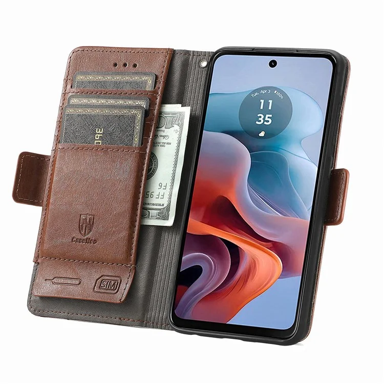 CASENEO 002 Series para Motorola Moto G45 5G / G34 5G Fundas Mayoristas Mezcla de Cuero Billetera Tapa - Marrón Oscuro