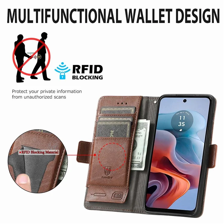 CASENEO 002 Series para Motorola Moto G45 5G / G34 5G Fundas Mayoristas Mezcla de Cuero Billetera Tapa - Marrón Oscuro