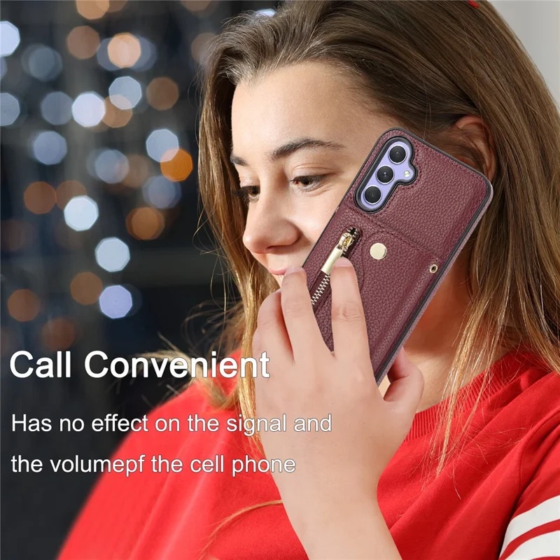 Wallet Case for Samsung Galaxy A55 5G DF-09 Anti-drop Crossbody Card Holder Cover - Wine Red